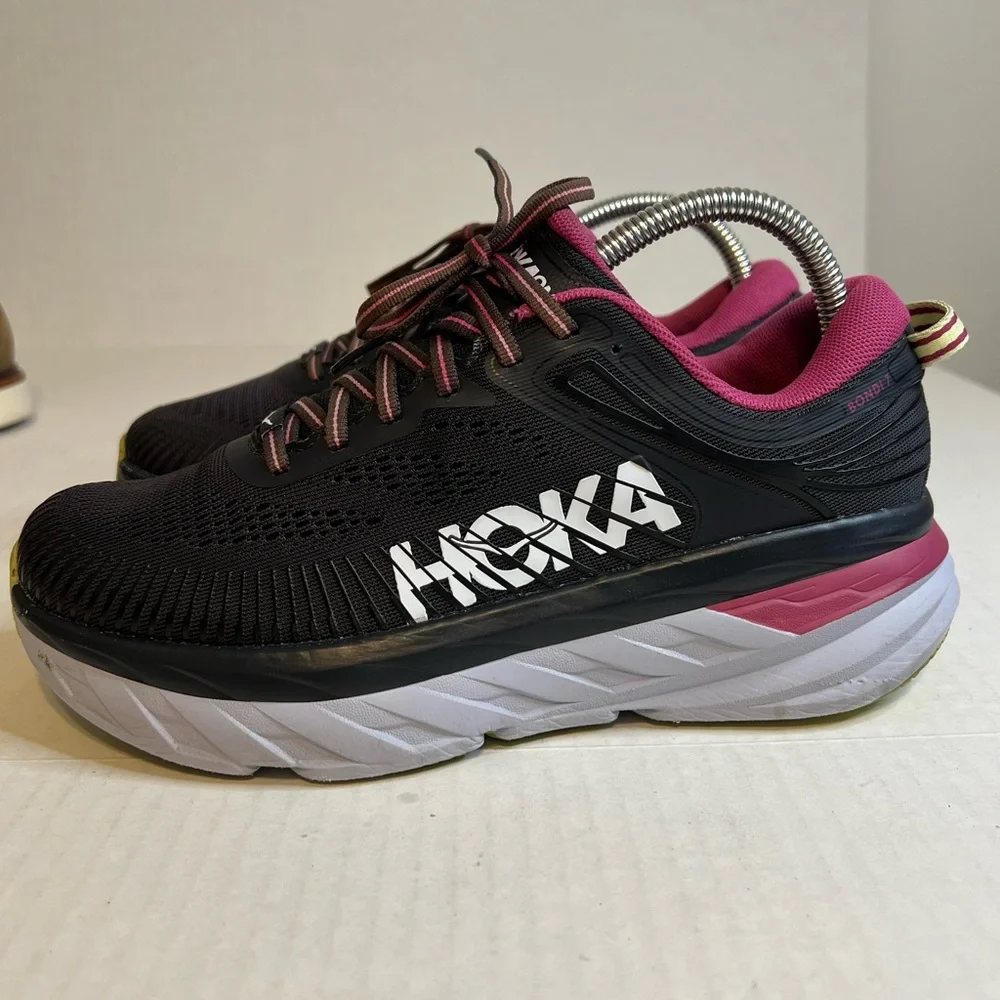 Hoka One One Black and Magenta Sneakers - Picture 4 of 9